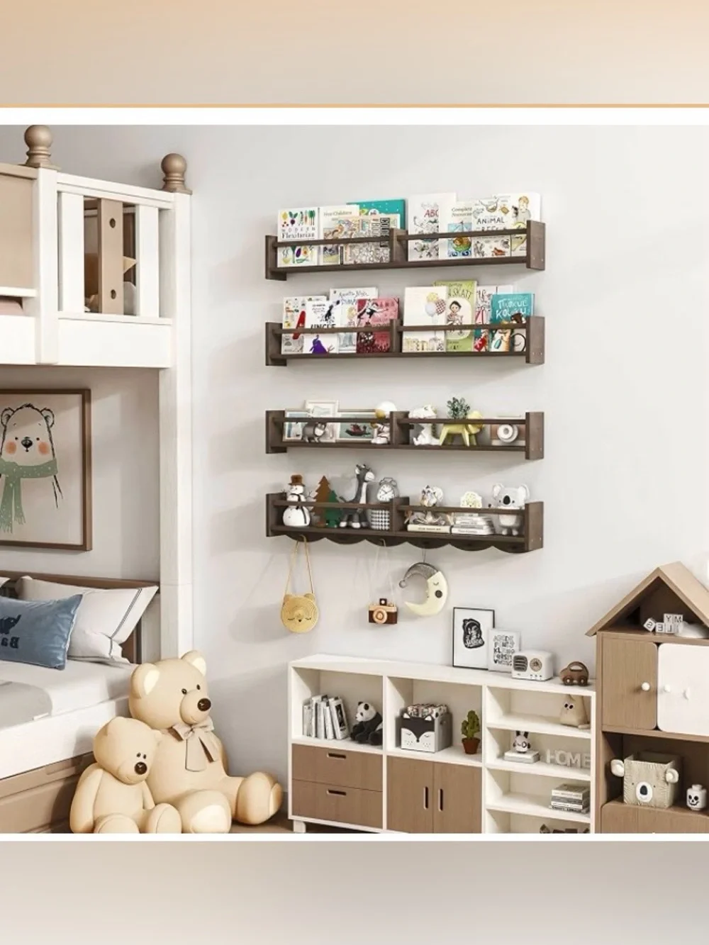 34Inch Nursery Bookshelves,Set of 4,Wall Floating Shelf , DARK BROWN, SEALED